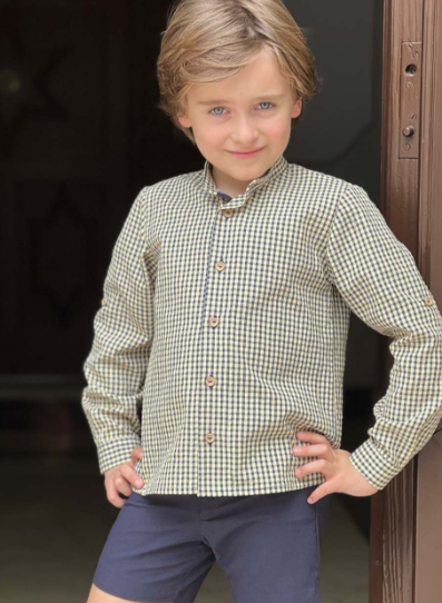 CONJUNTO NIÑO CAMISA CUADROS MARINO AMARILLO + BERMUDA MARINO BY COPO