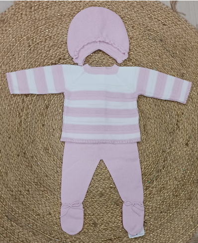 JERSEY ROSAY BLANCO RAYAS + POLAINA ROSA+ CAPOTA DE HILO GRANLEI