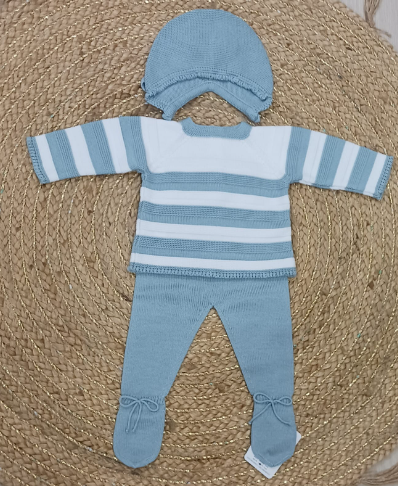 JERSEY VERDE Y BLANCO RAYAS + POLAINA VERDE+ CAPOTA DE HILO GRANLEI