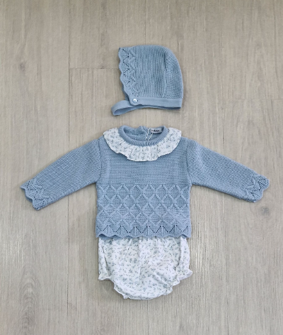 CONJUNTO BEBÉ NIÑA  PUNTO + CAPOTA AZUL BRUMA COLECCIÓN AL EZ BABIDÚ R. 41760