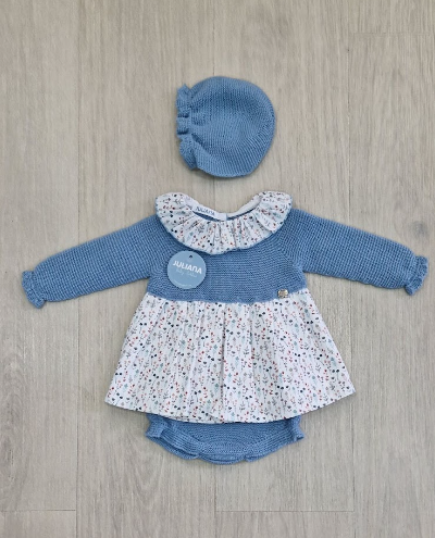 VESTIDO PUNTO Y TELA+ BRAGUITA+CAPOTA  PUNTO COLECCIÓN ALEGRÍA  JULIANA R. 24666