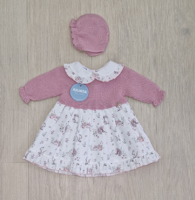 VESTIDO PUNTO Y TELA + CAPOTA  COLECCIÓN NUBE JULIANA R.24634