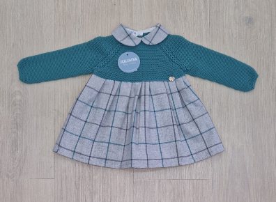 VESTIDO PUNTO Y TELA  VERDE/GRIS  COLECCIÓN  ENSUEÑO  JULIANA R. 24640