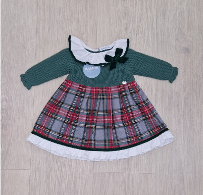 VESTIDO PUNTO VERDE MUSGO Y TELA CUADROS COLECCIÓN CHISPA JULIANA R.24644